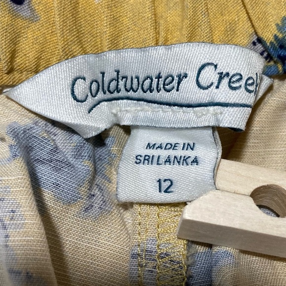 Coldwater Creek Linen Blend Yellow Pull On Pants with Blue Floral Design - Picture 8 of 15